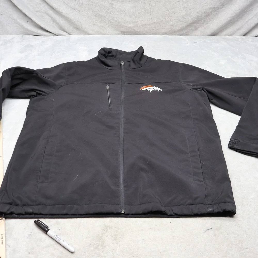 Denver Broncos Jacket Men XL NFL Black Softshell Fleece Lined Wind Rain Football